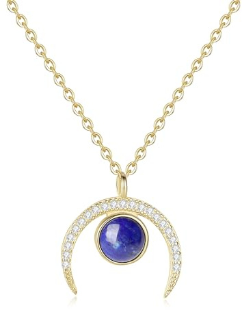 GAVU Collana da Donna Argento Placcato Oro con Ciondolo Mezzaluna, Collana Pietre Naturali Donna Regalo per Lei