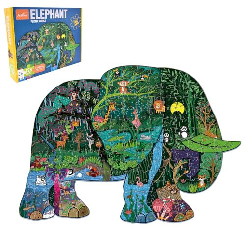 KAOVCXR Elephant Puzzles, 128Pcs Puzzles for Children Elephant Jigsaw Puzzle for Kids Entertainment Cute Jigsaw Puzzles Educational Toy Animal Jigsaws Puzzles Best Gift for Children Aged 4 5 6 7 8 9 10 Years