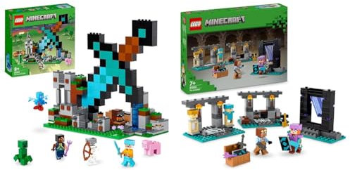 LEGO Minecraft Der Schwert-Außenposten Set & Minecraft Die Waffenkammer, Gaming-Set mit Heldenfiguren