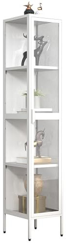 VCM Glasvitrine stehend | Vitrine Glas mit ESG-Sicherheitsglas | Maße ca. H. 160 x B. 30 x T. 35 cm | Standvitrine Glas | Modern und platzsparend | Glas Vitrinenschrank – Floka XL Weiß