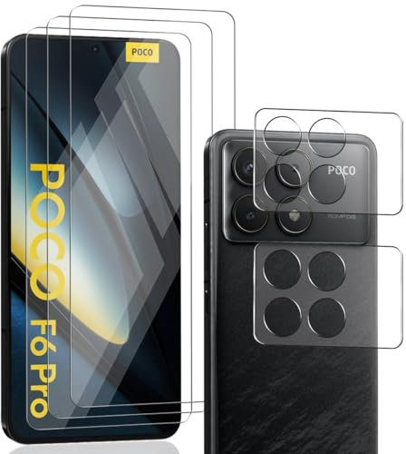 Zerrshoo Protector de Pantalla para Xiaomi Poco F6 Pro, Protector Cristal Templado 3 Piezas con Protector de Lente de Cámara 2 Piezas, Cristal 9H, Protector de Pantalla Vidrio para Xiaomi Poco F6 Pro