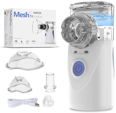 Aerosol Portatile Silenzioso, Macchina Aerosol Adulti Aerosol Bambini Usb-C Nebulizzatore Aerosol, 2 Maschere E Boccaglio Aerosol Ultrasuoni Funzione Di Pulizia Automatica (Blu)