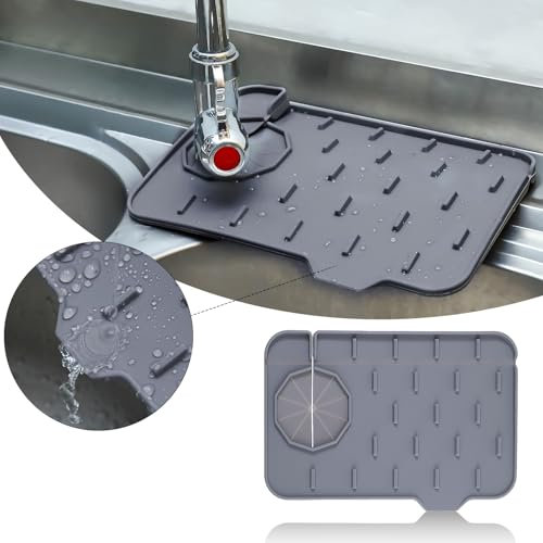 Nogeqi abtropfmatte silikon für Küchenspüle, Silikon abtropfmatte spüle, Wasserhahnschutz Abtropfmatte, Abtropfmatte Wasserhahn, Waschbecken Silikonmatte Bad Spülbecken für Küche Badezimmern(21cm)