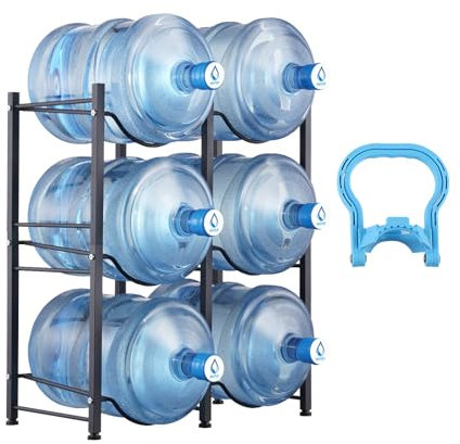 VEVOR 3-Tier Water Jug Holder - 6 Bottle Rack, Heavy Duty for Kitchen, Office, Living Room, Black
