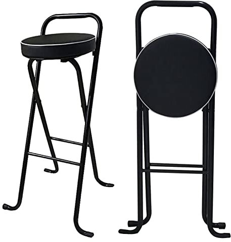Klappbarer Barhocker mit Rückenlehne und Pedal, Barhocker mit gepolsterter Ledersitzfläche, tragbarer Barhocker für die Küchentheke, für die Küche im Innen- und Außenbereich, für unterwegs (weiß