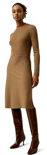 LilySilk Damen Kleid aus Seide-Woll-Mix Casual Slim fit Midi-Strickkleid mit hohem Kragen und Langen Ärmeln für Ausflüge und Freizeit