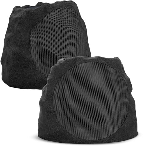 Outdoor Speakers Bluetooth Waterproof Patio Rock Speakers Outdoor Wireless,Solar-Powered,Weatherproof Design Ideal for Patio,Pool, Garden, Deck and Other Activities (Black, 2 Pack)