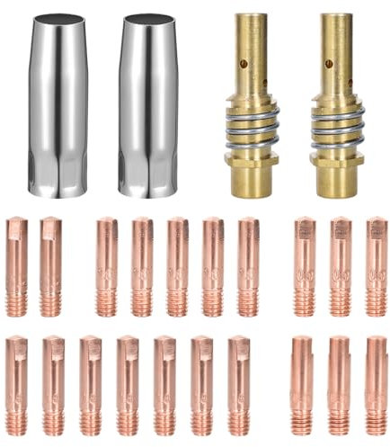 Set di 24 Pezzi di Torcia per Saldatura, Accessori per Saldature, per 15AK MB15, 2 Ugelli per Gas, 2 Supporti Ugelli, 20 Punte di Contatto M6 0,6 mm, 0,8 mm, 0,9 mm, 1,0 mm, 1,2 mm