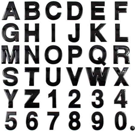 ABS Kunststoff Buchstaben Embleme 25x25mm für Auto Motorrad Briefkasten individuelle Kunststoffbuchstaben Aufkleber zum Aufkleben selbstklebend wetterfest (Schwarz Glanz)