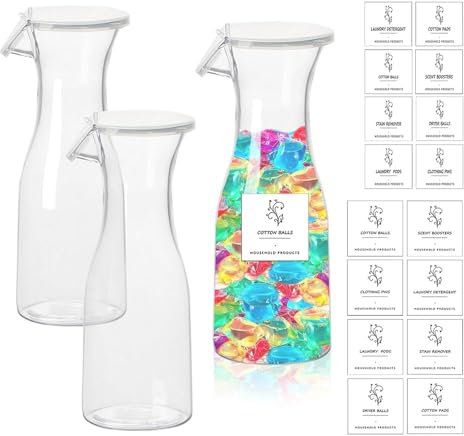 3Pcs Liquid Laundry Detergent Dispenser, 20oz Washing Powder Storage V-shaped Nozzle for Use, Reusable Laundry Detergent Storage with 16 Waterproof Label for Laundry Room Organization