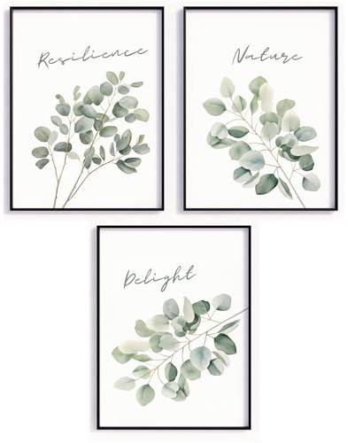 MJ-GRAPHICS® Eukalyptus Poster Set 3er Set Wandbilder Natur Grün Blätter Aquarell Bilder Pflanzen Poster Wohnzimmer Deko Poster Schlafzimmer Wand Deko Boho Kunstdruck Skandi Kunst - A4 Ohne Rahmen
