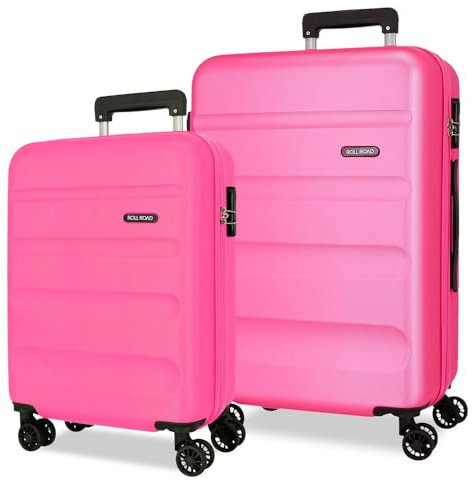 Roll Road Flex Jeu de valises Rose 55/65 cm Rigide 5,8 kg Fermeture à Combinaison latérale ABS 5,8 kg 91L Bagage à Main, Rose, Talla única, Jeu de valises