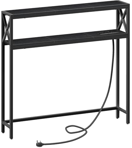 MAHANCRIS Narrow Sofa Table with Charging Station, 100 cm Behind Couch Table, Skinny Console Table with Outlet for Living Room, Black ACTBK115KE01