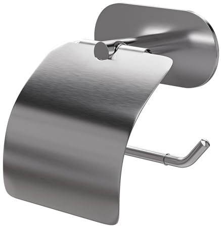 Amig - Selbstklebender Toilettenpapierhalter mit Deckel Mod. Ea-4 | WC-Rollenhalter Klebebefestigung ohne Schrauben | 140 x 125 mm | Edelstahl | Matt Silber