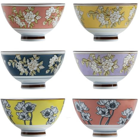 Kithing Ceramic Porcelain Bowls Set - Floral Pattern Design, Versatile for Soup, Rice & Dessert Serving - Ideal Kitchen Dining & Home Tableware (a6)