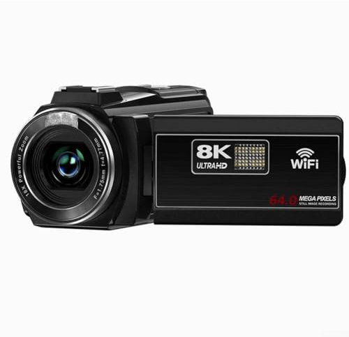 Feegow Videokamera-Camcorder, 8K 60 fps digitale Camcorder mit 64 MP CMOS-Sensor, 64 MP Vlogging-Kamera, 18-facher Zoom, 7,6 cm IPS-Touchscreen (schwarz)