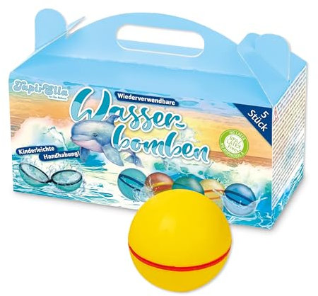 TapirElla 5 wiederverwendbare Wasserballons, Wasserbomben aus Silikon, schnell befüllbar mit Magnetverschluss im Geschenkkarton, Kinder und Erwachsene, Outdoor, Garten, Pool von Lutz Mauder Verlag