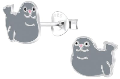 Monkimau Mädchen Ohrringe Seal | Ohrstecker aus 925 Sterling Silber | Kinderohrringe hypoallergen