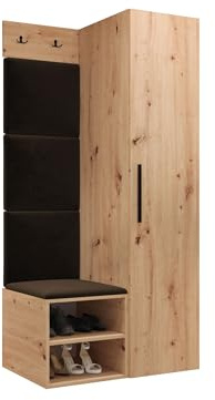 Mirjan24 Garderoben-Set Mapreni III, Schuhschrank + Kleiderhakenbrett + Kleiderschrank Gepolstertes Paneel/Wandpaneel Kleiderhaken Flurgarderobe Wandgarderobe (Artisan Eiche, Manila 04)