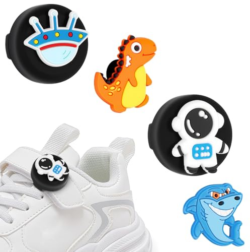 AXFEE Supporto AirTag per Lacci Bambini, con 2 Custodie Silicone, 4 Cartoni | Antigraffio e Antiurto, per Bambini e Animali Domestici- Nero