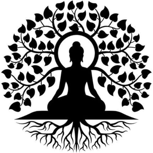 Baum Des Lebens Buddha Metall Wandkunst,Schwarzer Buddha Mandala Meditation Yoga Zen-Raumdekoration,Wanddeko Garten,Zur Verwendung Im Yogastudio, Café,Schlafzimmer,Wohnzimmer,Flur Verwendet 30cm