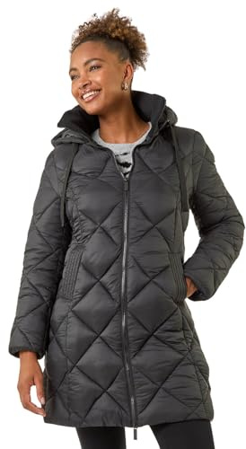 Roman Padded Coat for Women UK - Ladies Longline Puffer Winter Quilted Parka Waterproof Rainproof Wind Resistant Thermal Jacket Long Length Warm Zip Hood Puffa Cosy