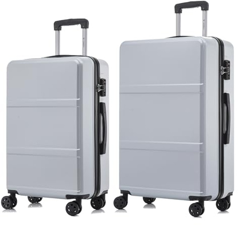 YONSLY Premium Reisekoffer TSA-Schloss,YKK-Reißverschluss Hartschalen-Koffer Trolley Kabinenkoffer Rollkoffer Suitcase Handgepäck 4 Rollen (Silber, L-XL-Set)