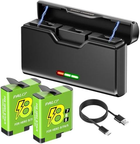 Palogreen Hero 8/7/6/5 Akku für Hero 8/7/6/5 Black mit Ladegerät für Hero 12/11/10/9/8/7/6/5 Black, Hero 2018, AHDBT801, AHDBT-701, AHDBT-501, AABAT-001 Akku