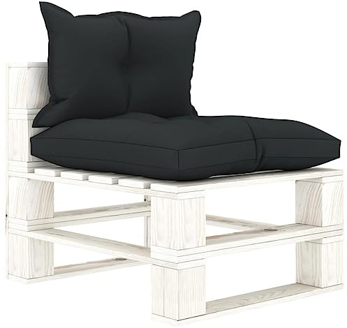 Ordellia Garten-Paletten-Mittelsofa, Anthrazit Holz, 60x67,5x60,8 cm, Kiefernholz Outdoor Lounge Sessel mit Kissen, Terrassenmöbel für Innen- und Außenbereich