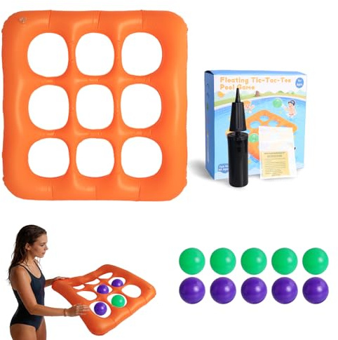 Set di giochi per piscina Tic-Tac-Toe, giocattolo gonfiabile con 10 palline, pompa a mano, acqua galleggiante Tic Tac Toe Game Float, design gonfiabile, ideale per feste estive con la famiglia in