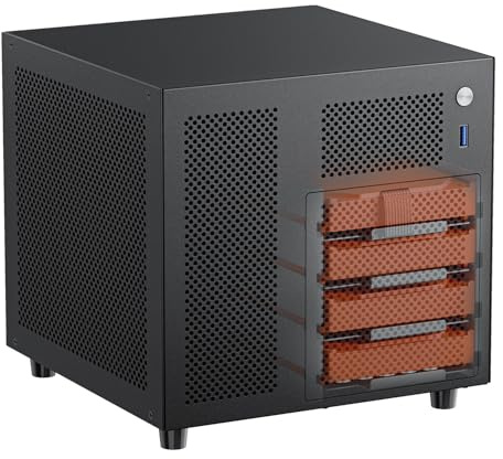 Mini ITX NAS Case, 4 hot-swap 3.5 HDD Bay NAS PC chassis, supporta SFX/SFX-L/Flex PSU e ventola da 120 mm, custodia compatta ITX per archiviazione casa e ufficio, nero