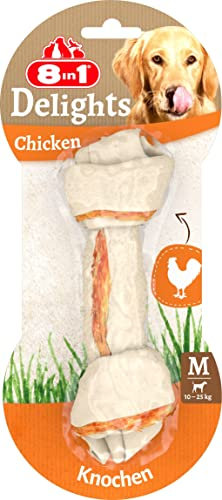 8in1 Delights Chicken Knochen M - gesunder Kauknochen für mittelgroße Hunde, hochwertiges Hähnchenfleisch eingewickelt in Rinderhaut, 1 Stück