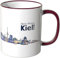 WANDKINGS® Tasse, Schriftzug Guten Morgen Kiel! mit Skyline bei Nacht - Bordeaux