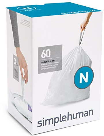 simplehuman Perfectly Fitting bin, Code N — 45-50L White, 60 Liners
