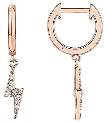 PAVOI 14K Rose Gold Plated S925 Sterling Silver Post Drop/Dangle Huggie Earrings for Women | Dainty Lightning Bolt Earrings