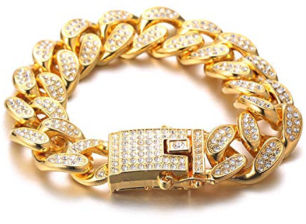 Halukakah Goldkette für Herren Männer,20MM Kubanische Kette Iced Out 18 Karat Echtvergoldung Armband 22cm,Labordiamanten Hand Eingelegt,mit Geschenkbox