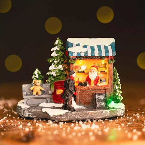 HomeZone Light-Up Christmas Village Scene – 13 cm Battery-Operated LED Ornament – Hand-Painted Festive Xmas Decoration for Table, Mantel & Window Display – Indoor Winter Village Set