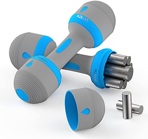 VAZILLIO Adjustable Dumbbell Set 2KG/5KG Pair,3-IN-1 Weights Dumbbells set for Women GYM Exercise Workout Fitness Pilates, Non-Slip Neoprene Handle (2x 5kg-Blue)