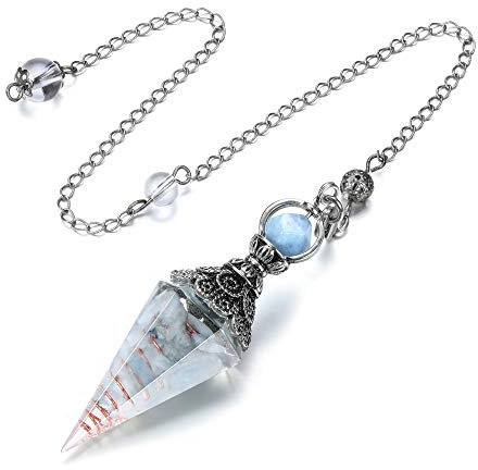 GEHECRST Schmuck Edelstein Pendel Steine Pendulum Pendel Anhänger mit Kette für Reiki Heilung Dowsing Scrying Balance Armband (Aquamarin)