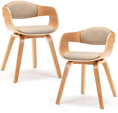 Mignone Küchenstühle 2er Set Gepolsterte Stühle Esszimmerstühle Stühle im Restaurant Gepolsterte Stühle Hocker mit Massivholzbeinen Stuhl mit Armlehnen Stuhl im Wohnzimm, Beige