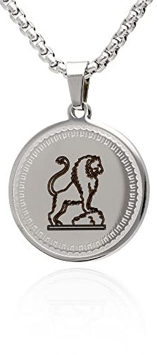 LaraZeidler Berlin Sternzeichen Kette individuelle Namen Datum Gravur auf der Rückseite für Damen und Herren Edelstahl mit Tierkreis Sternbild Zodiac Anhänger Löwe