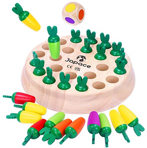 Japace Carrot Memory Chess Board Game, Wooden Memory Game for Kids Age 3+, Training Concentration & Logical Thinking, Montessori Educational Wooden Toys Children's Games