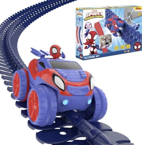 Smoby - Spidey - FleXtreme - 4m40 de Circuit de Voiture - 184 Pistes Flexibles et Modulables + 1 Véhicule Spidey Effets Lumineux - Piles Incluses - A Partir de 4 Ans