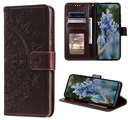 CoverKingz Schutzhülle kompatibel mit iPhone 14 Pro Max - Handycover mit Kartenfach Schutztasche Wallet - Flip Case klappbar Motiv Mandala Braun