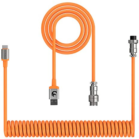 XINMENG X MAMBASNAKE C01 Cable de Teclado en Espiral, Línea HyperSpeed Tipo C con Tasa de Retorno de 8KHz Para Teclados de Juegos, Cable USB-C de TPU con Aviación Metálica, para PC/Teléfono - Naranja