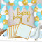 Babyparty Deko Set Hellblau mit Gold für Jungen mit Tischdeko u. Raumdekoration für bis zu 16 Personen mit Luftballons, Baby Boy Folienschriftzug, Wimpelkette, Tischläufer und mehr