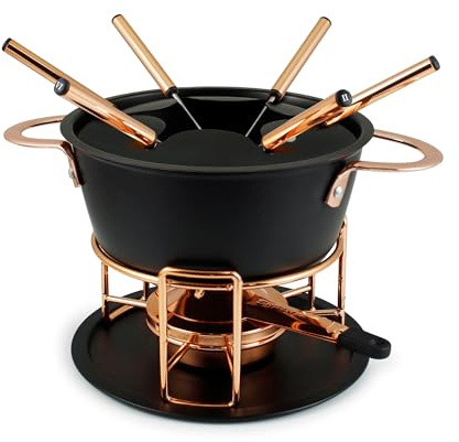 Swissmar Realp Käsefondue-Set, 11-teilig | Käse-, Schokoladen- und Öl-/Brühe-Fondue, Antihaftbeschichtung für einfache Reinigung, Spritzschutz aus Edelstahl