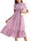 KOJOOIN Damen Kleid Lange Sommerkleid Casual Swing Kleid Kurzärm Maxikleid Rüschen Freizeitkleid Lila M