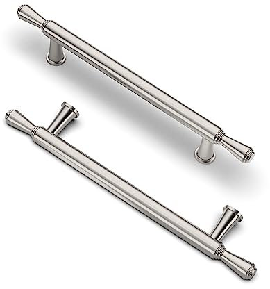 FURNIWARE Pack of 10 Cabinet Handles,128mm(5 Inch) Hole Center Cabinet Pull,Hardware Drawer Pulls,Solid Aluminum Kitchen Cabinet Door Handles Pull-Brushed Nickel