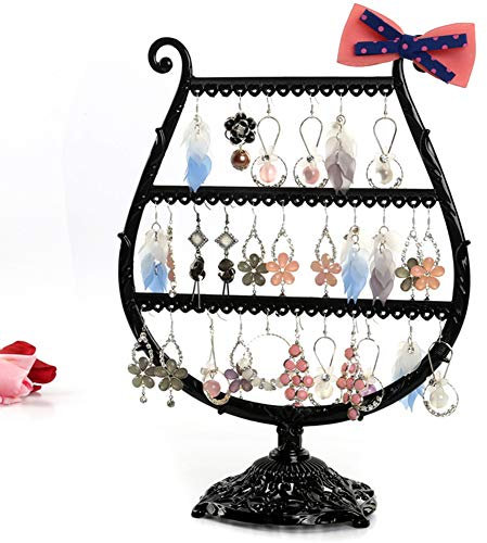 MISETA Fashion Wine Glass Jewelry Stand Earrings Necklaces Organizer Display Holder New (Color : Black)